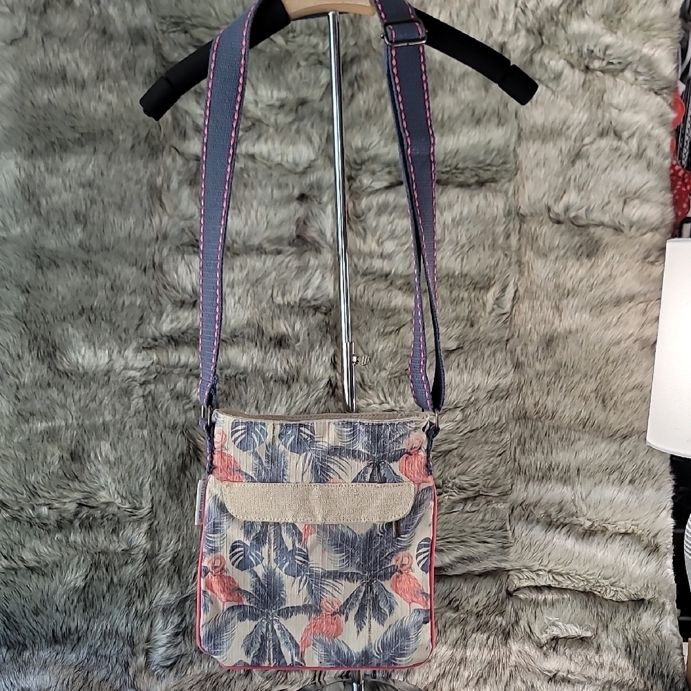 Caribbean Joe Pink and Navy Tropical Crossbody Bag